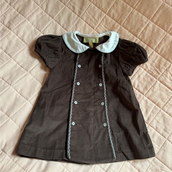 Pixie Lily Other - Pixie Lily brown corduroy dress with white collar & baby blue trim girl 12M